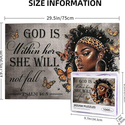 African American Jigsaw Puzzles 1000 Pieces for Adults, Psalm 46:5 Bible Verse, Inspirational Black Woman Wooden Puzzle for Stress Relief & Home Decor