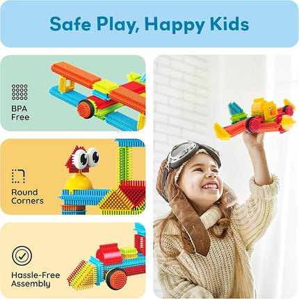 PicassoTiles 240pcs Hedgehog Interlocking Building Shape 3D Blocks, STEAM Educational, Creative, Fun Construction Playset, Sensory Toy Gift for Preschool and Kindergarten Kids, Ages 3 and Up, PTB240