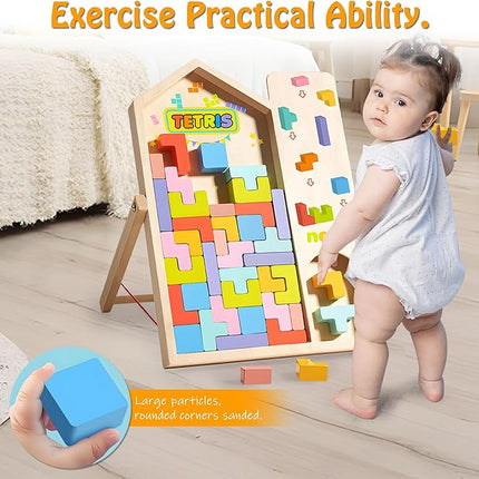 Wooden Stacking Puzzle Colorful 3D Versatile Russian Blocks for Toddlers 3-6 Years,Brain Teasers Toy Board Game Toys, Montessori Toys for 3 4 5 Year Old,Christmas Birthday Gift for Boys and Girls