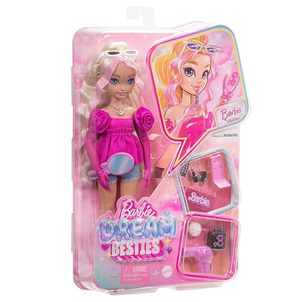 Barbie Dream Besties Playset, Malibu” Posable Fashion Doll with Wavy Blonde Hair, 11 Makeup & Hair-Themed Accessories