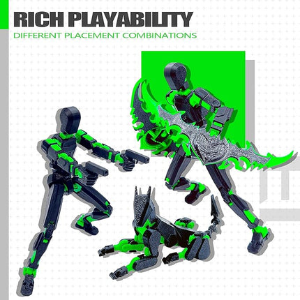 T13 Action Figure Set (Assembly Completed),Dummy 13,Titan 13 Action Figures,3D Printed Toys Multi-Jointed Movable (Black/Green)