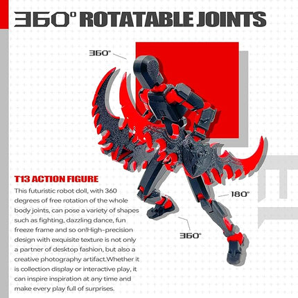 T13 Action Figure Set (Assembly Completed),Dummy 13,Titan 13 Action Figures,3D Printed Toys Multi-Jointed Movable (Black/Red)