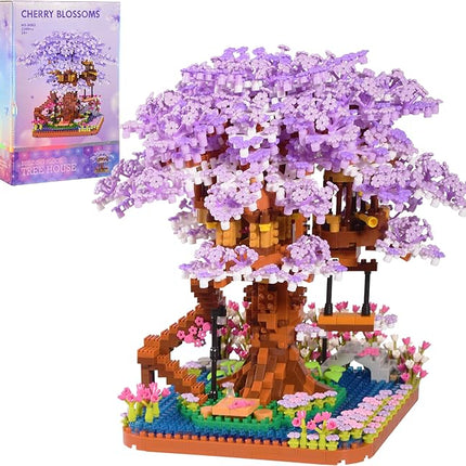 Cherry Blossom Bonsai Tree Micro Building Set Creative Gift for Adults 14+, Japanese Purple Cherry Tree House Micro Blocks Model for Adults, Flowers House 2200PCS