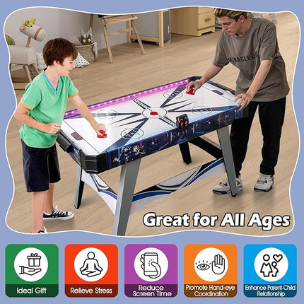 GLACER Air Hockey Table, Arcade Game w/ 12V Motor, LED Scoreboard, Lights & Electronic Scoring, Air Hockey Game Table for Home/Office, Kids/Adults - 2 Pucks & 2 Pushers Included