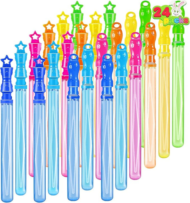 JOYIN 24 Pack 14.25’’ Bubble Wands Assortment, 6 Colors Giant Bubble Wands Party Favors Kids Summer Toys Outdoor Play Toys Games Christmas Birthday Party