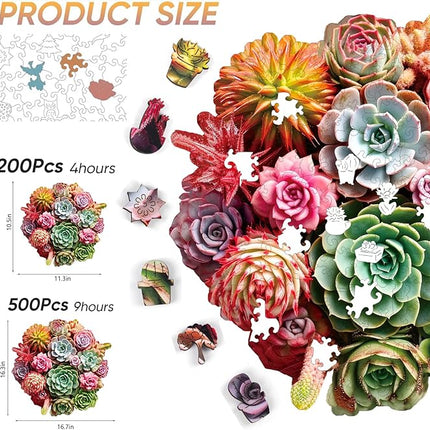 Wooden Puzzles for Adults 500 Piece, Colorful Succulent Puzzle for Mom, Challenging Puzzle, Luxurious Shaped Wooden Puzzles for Family Game 16.7 * 16.3in