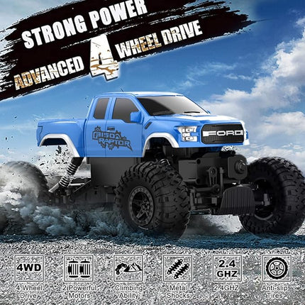 DOUBLE E Ford Raptor F150 RC Car 4WD Monster Trucks for Boys,11 Inches Off Road Crawler Vehicle RC Truck Toy Gift for Boys Girls 6 7 8-12 Years-Blue