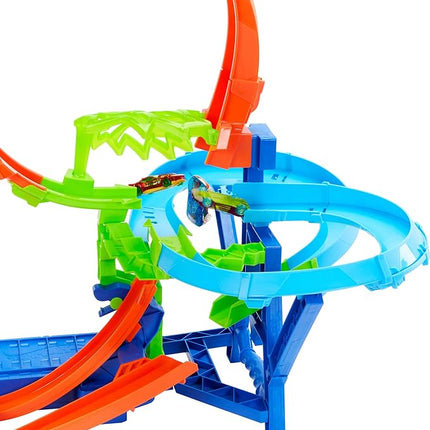 Hot Wheels Toy Car Track Set, Stunt Track Mid-Air Crash with 1:64 Scale Die-Cast Toy Car, Motorized Booster for Non-Stop Stunting & Racing