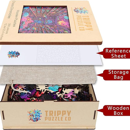 Wooden Jigsaw Puzzle for Adults - Challenging 300 Piece Puzzle with Cool Shapes - Mind Bending Brain Teaser Collection (Chaos Chronicles)