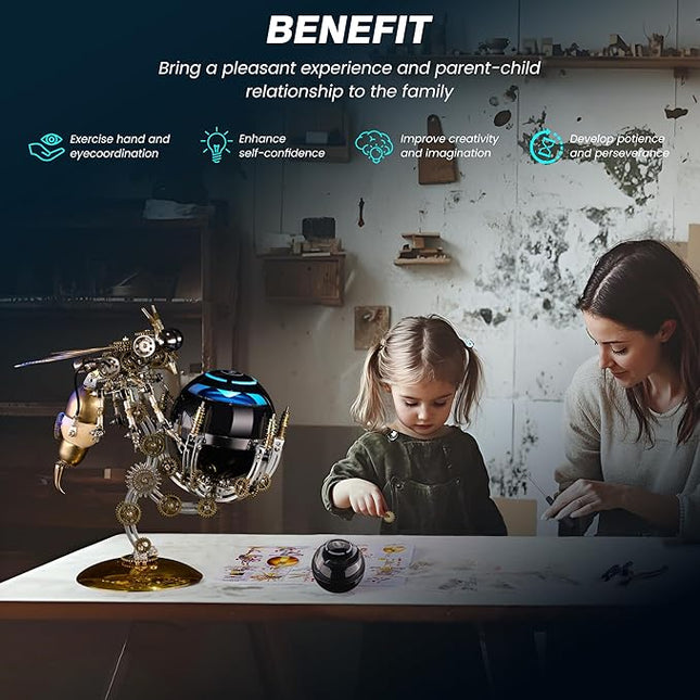 3D Metal Puzzles for Adult, DIY Metal Puzzle Toys, Cyberpunk Mechanical Wasp with Speaker for Men's Birthday (Speaker Version)