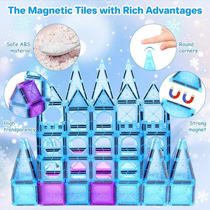 BEBOAN 122 Pcs Magnetic Tiles - Frozen Toys Gift for Kids Toddlers Girls Ages 3 4 5 6 7 8+, Princess Magnetic Building Toys, Castle Magnets Toy, Montessori Stacking Educational Toys for Sensory Play