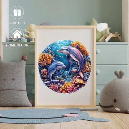 Wooden Puzzles for Adults, Dolphins World Jigsaw Puzzles 200 Pieces Unique Shape Adult Puzzles, Irregular Wood Puzzles Creative Gift for Adults Family Game(11.2 x 11.2 in)