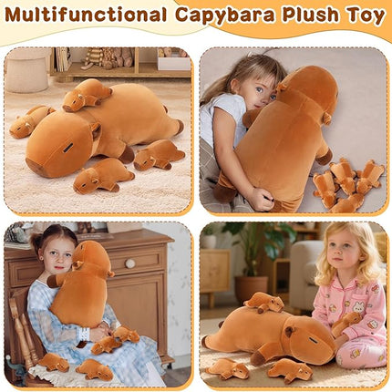 5 PCS Capybara Plush Stuffed Animal Family-Capybara Plush, 20" Large Mommy Plushies with 4 Baby Plushie Toy for Kids, Kawaii Body Pillow Christmas Birthday Gifts for Kids Boys Girls
