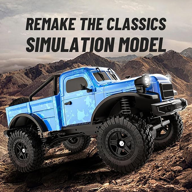 1:18 Scale All Terrain Remote Control Car, 2.4 GHz 4WD RC Rock Crawler with LED Lights, 12KPH Off-Road Pickup Truck Vehicle Toys RTR Gift for Adults