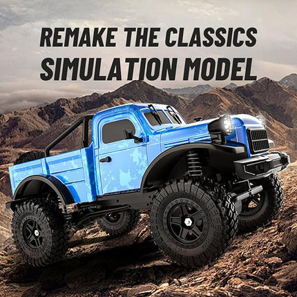 1:18 Scale All Terrain Remote Control Car, 2.4 GHz 4WD RC Rock Crawler with LED Lights, 12KPH Off-Road Pickup Truck Vehicle Toys RTR Gift for Adults