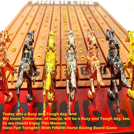 Horse Racing Game for Adults, Foldable Horse Race Board Game with 11 Luxurious Metal Horses (Gold, Silver, Black, RoseGold), 22” Sapele Wood Horse Race Game Board, Dice & RoseGold Card (Sapele)