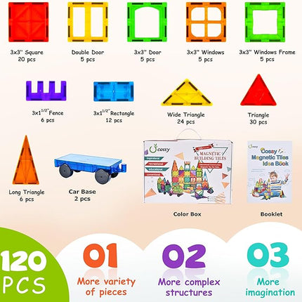 cossy 120Pcs Magnetic Tiles Magnetic 3D Building Blocks Set Educational Construction Toys for 3+ Year Kids with Stronger Magnets, Educational Toys, Recreational, Conventional