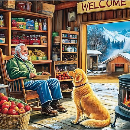 500 Pieces Puzzle for Adults, Country Shop Puzzle for Adults Children, Elder Man and Golden Dog Jigsaw Puzzle 500 Pieces, Fun and Challenging Family Game Great Gift Idea 20.5 * 15 in