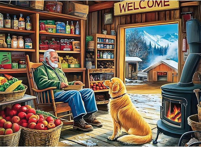 500 Pieces Puzzle for Adults, Country Shop Puzzle for Adults Children, Elder Man and Golden Dog Jigsaw Puzzle 500 Pieces, Fun and Challenging Family Game Great Gift Idea 20.5 * 15 in