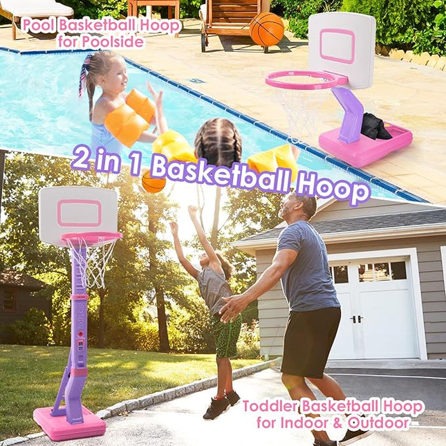 Toddler Pink Basketball Hoop Indoor Set for Age 1-3 2-4 3-5,Adjustable Mini Basketball Hoops for Outdoor Poolside Play,Sport Toys for Little Boys Girls Birthday Gifts