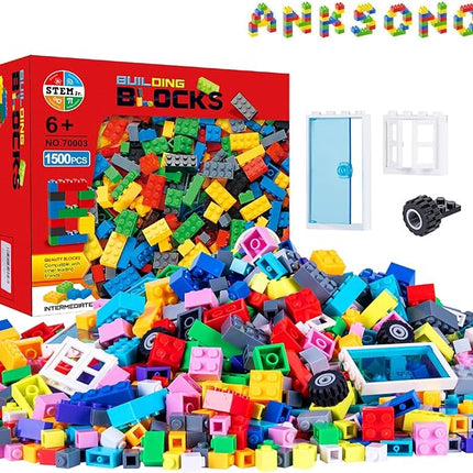 1500 Pieces Building Bricks for Kids with Doors, Windows, Wheels, Tires, Axles, Classic Building Bulk Blocks Compatible with All Major Brands for Boys Girls Ages 3 4 5 6 7 8 9 10 Year Old