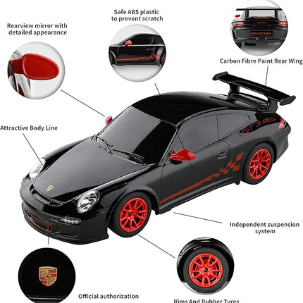 BEZGAR Porsche Remote Control Car - Officially Licensed Porsche 911 GT3 RS Toy Car 1:24 Porsche RC Car Model Vehicle Gift for Boys,Girls,Teens and Adults (39900 Black)