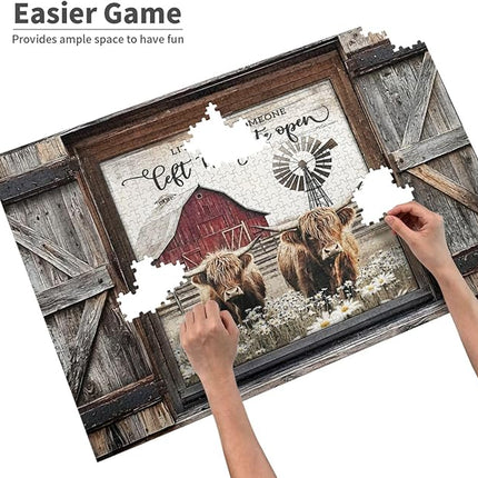 Highland Cow Jigsaw Puzzles 1000 Pieces for Adults, Farm Animal & Daisies Country Scene, Rustic Window View Wooden Puzzle, Relaxing Nature Art & Farmhouse Decor Gift