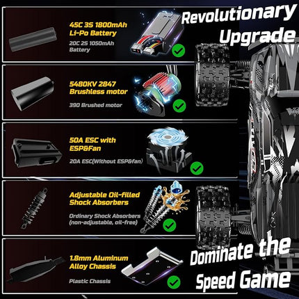 DEERC 8618 1/16 Fast Brushless RC Cars for Adults, Max 56mph, 2 3S Lipo Batteries Electric Off-Road Waterproof RC Truck,4X4 High Speed Remote Control Car, All Terrain RC Truggy for Boys