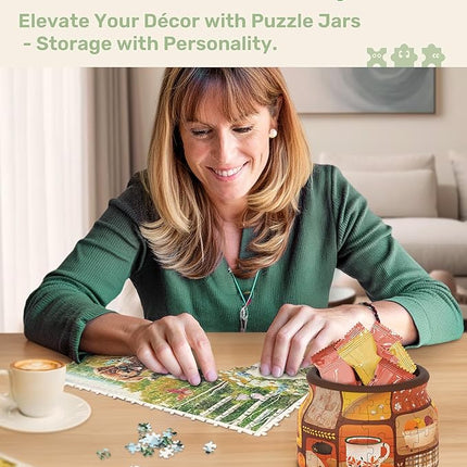 PieceRelax 3D Puzzle Jar 64 Plastic Pieces for Adults - Live Cozy - Wooden Lid Container for Kitchen Dining Study Living Room No Glue Requied Small [BC1021]