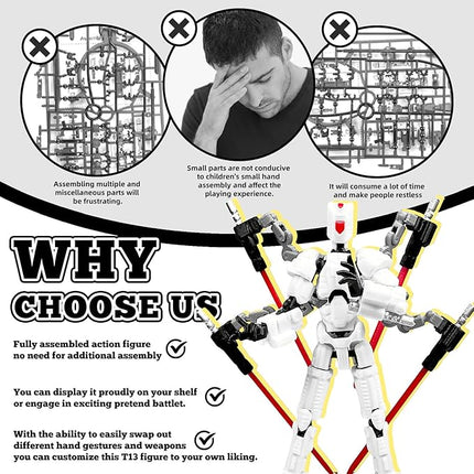 Assembly Completed T13 Action Figure，T13 mision 13 figuras originales 3D Printed Toys Nova 13 Action Figures Desktop Decorations for Game Lovers Toy (White, 5.5 Inch)