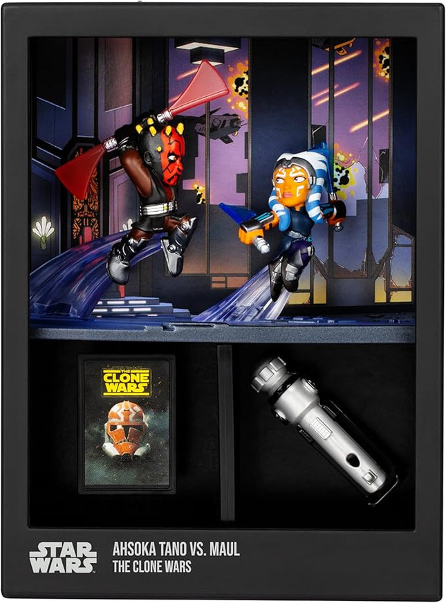 Fandrop SW02-Star Wars: The Clone Warsâ - Ahsoka Tano VS. Maul Combines an Epic Diorama, Artifacts & Scene Marker Creating A Display to Enhance Collection, 4 to Collect