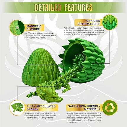 MYTHICA 3D Printed Dragon Egg Unleash Your Imagination with Our Crystal Mystery Dragon Egg Collection Fully Articulated Fidget Desk Toy for ADHD, Autism, Anxiety & Stress Relief (Mystical Jungle)