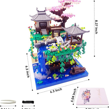 2799 PCS Cherry Blossom Tree Building Set for Adults Teens，Chinese Architecture Peach Blossom Pond Building Blocks，Micro Japanese Sakura Bonsai Tree Building Kit, Creative Gift for Kids 14+