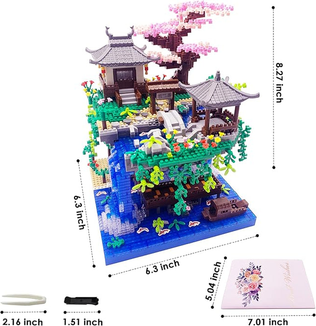 2799 PCS Cherry Blossom Tree Building Set for Adults Teens，Chinese Architecture Peach Blossom Pond Building Blocks，Micro Japanese Sakura Bonsai Tree Building Kit, Creative Gift for Kids 14+