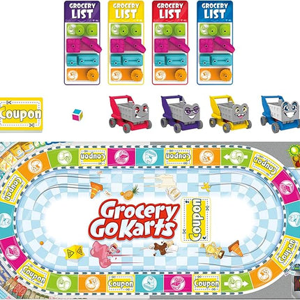 Grocery Go Karts Board Game for Preschoolers and Kids Ages 4 and Up, Building Game with Mini Groceries, Preschool Games for 2-4 Players