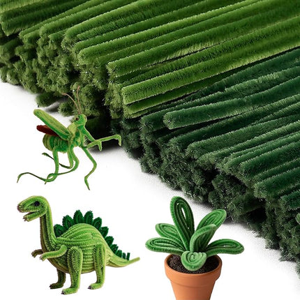 Caydo 200 Pieces Green Pipe Cleaners,Thick Fluffy Chenille Stems, Pipe Cleaner Crafts for Arts & Crafts, Perfect for Making Animals, Flowers, and St. Patrick's Day Decorations