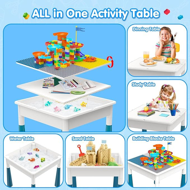 OCATO Kids Activity Table Toddlers Kids Table and Chair Set with 152Pcs Large Marble Run Building Blocks All in One Kid Play Water Tables Sand Tables, STEM Toys for Boys Girls 3 4 5 6 Year Old