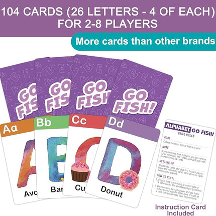 BenBen Alphabet Go Fish Card Game for Kids,104 Cards, Oversized ABC Learning Playing Cards, Memory Matching Games, 2-8 Players, Ages 3 and up, Easter Basket Stuffers, Stocking Stuffers