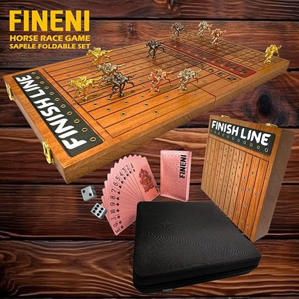 Horse Racing Game for Adults, Foldable Horse Race Board Game with 11 Luxurious Metal Horses (Gold, Silver, Black, RoseGold), 22” Sapele Wood Horse Race Game Board, Dice & RoseGold Card (Sapele)