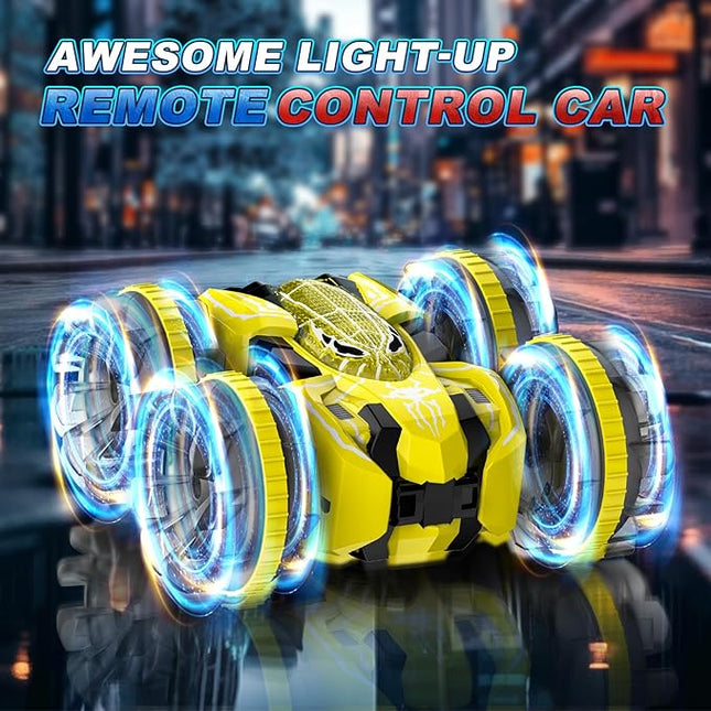 Waterproof Remote Control Car，4WD Land & Water 2.4 GHz RC Car Remote Control Boat，360°Rotation RC Stunt with LED Lights，Boys Girls Gifts All Terrain Water Beach Pool Toy Yellow