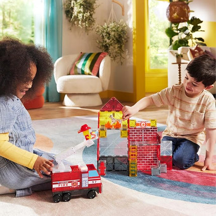 MAGNA-TILES Fire Station 50-Piece Magnetic Construction Set, The Original Magnetic Building Brand