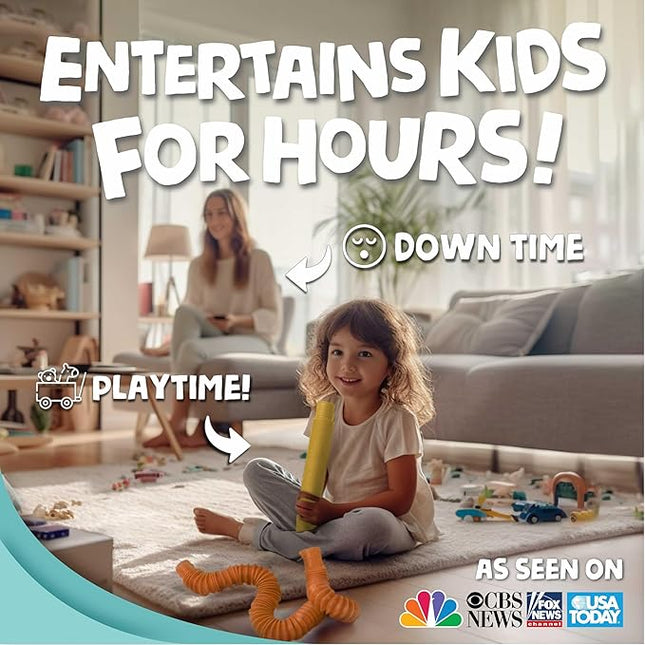 BUNMO Pop Tubes - Sensory Toys - Toddler Toys - Imaginative Play & Stimulating Creative Learning - Hours of Fun for Kids - Tons of Ways to Play - Non-Mouthable Toy 3+ - 6 Pack Medium