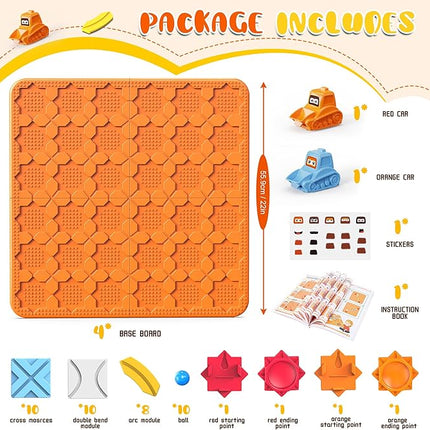 STEM Logic Road Builder Toys: Board Games Toys for 5 Year Old Kids Montessori Brain Teaser Puzzles Educational Learning Activities Toy for Kid Ages 3 4 6-8 12 Boys Girls Gifts (Orange, 50PCS)