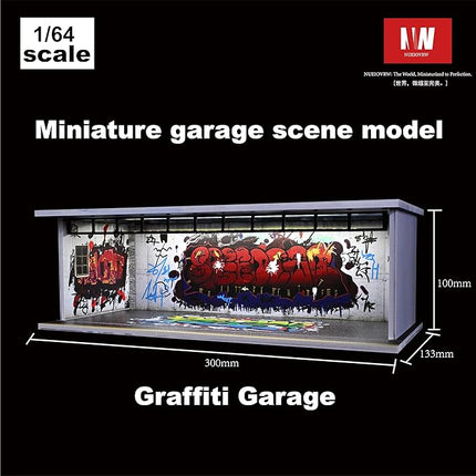 Display Case for Hot Wheels,Diorama 1/64 Scale Car Garage Model with LED Lights and Acrylic Cover, Stackable Car Parking Lot Model,Diecast Car Display Case(Graffiti Garage)