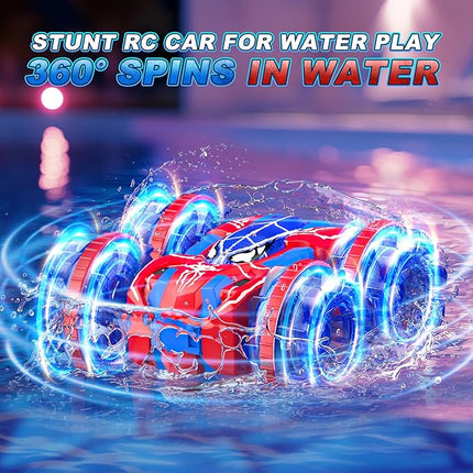 Waterproof Remote Control Car，4WD Land & Water 2.4 GHz RC Car Remote Control Boat，360°Rotation RC Stunt with LED Lights，Boys Girls Gifts All Terrain Water Beach Pool Toy