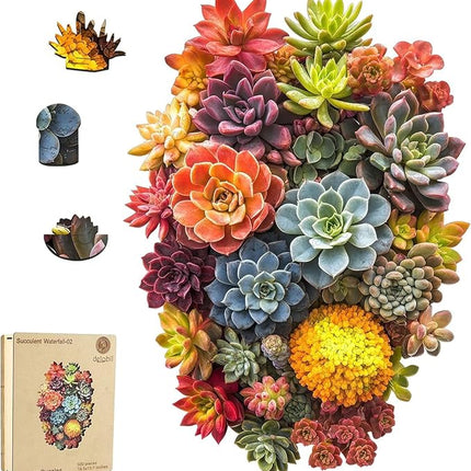 delobi Succulent Waterfall Wooden Puzzles, 500 Pieces Jigsaw Puzzles 18.5'' x13.1'', Unique Design Liberty Wooden Puzzles for Adults and Kids, Family Game Gift Royal Size