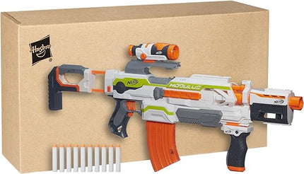 NERF Modulus ECS Motorized Blaster, Removable Scope, Drop Grip, Barrel, Stock, 10-Dart Clip (Amazon Exclusive)