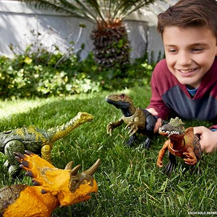 Mattel Jurassic World Wild Roar Dinosaur Toy with Sound & Attack Move, Nigersaurus Posable Action Figure Includes Digital Play, 11 inches Long