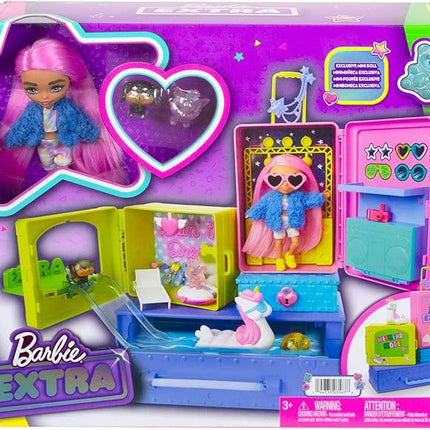 Barbie HDY91 Extra Travel Set with 2 Exclusive Puppies and Doll Figurines, Swimming Pool, Slide, Party Room and Accessories, Children's Toy, from 3 Years Old,