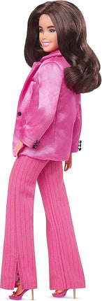 Barbie The Movie Doll, Gloria Collectible Wearing Three-Piece Pink Power Pantsuit with Strappy Heels & Golden Earrings